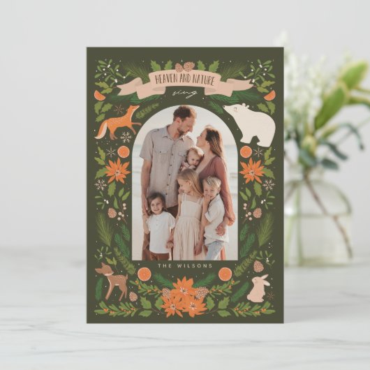 Heaven & Natuur Sing Woodland Animals 2Foto Feestdagenkaart (Staand voorkant)