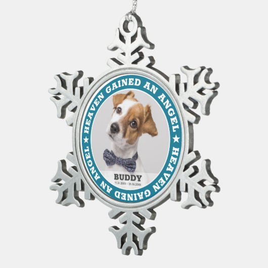 Heaven Quote Modern Pet Foto Sympathie Keepomwille Tin Sneeuwvlok Ornament (Rechts)