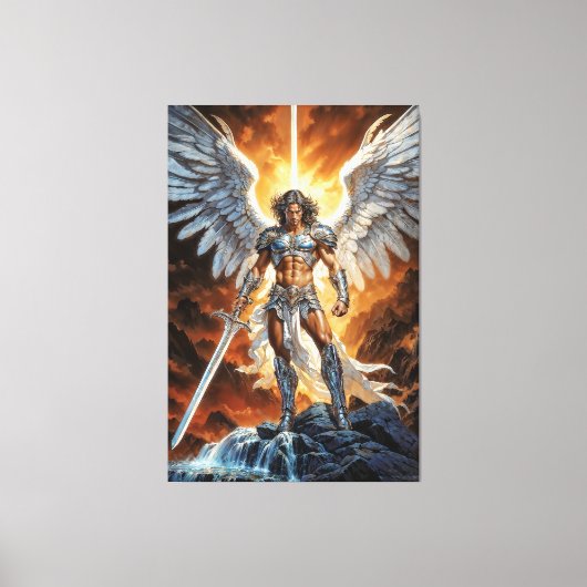 Heaven’s Golden Vanguard Archangel Michael Canvas Afdruk (Voorkant)