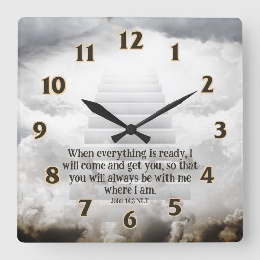 Heaven Scripts Square Wall Clock Vierkante Klok (Voorkant)