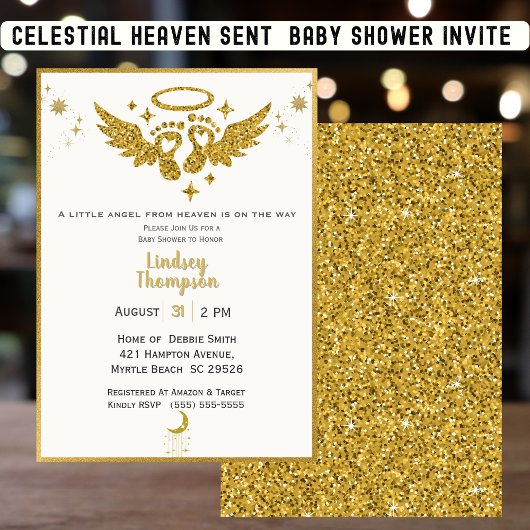 Heaven Send Angel Gold Glitter Baby shower Kaart