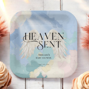 Heaven Send Angel Wings Pastel Baby shower Papieren Bordje