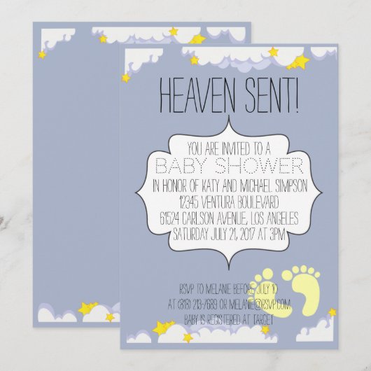 Heaven Send Baby shower Invitation Kaart (Voorkant / Achterkant)