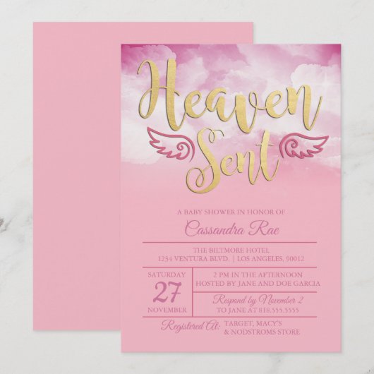 Heaven Send Baby shower Invitation Kaart (Voorkant / Achterkant)