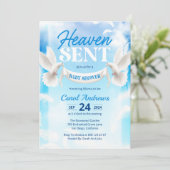 Heaven Send Blue and White Dove Baby shower Kaart (Staand voorkant)