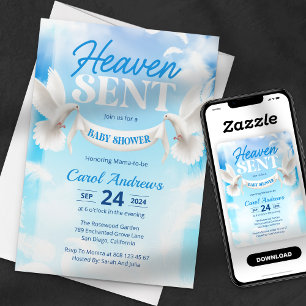 Heaven Send Blue and White Dove Baby shower Kaart