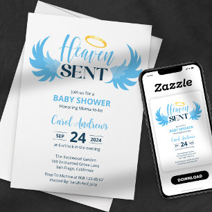 Heaven Send Blue Angel Wings Baby shower Kaart