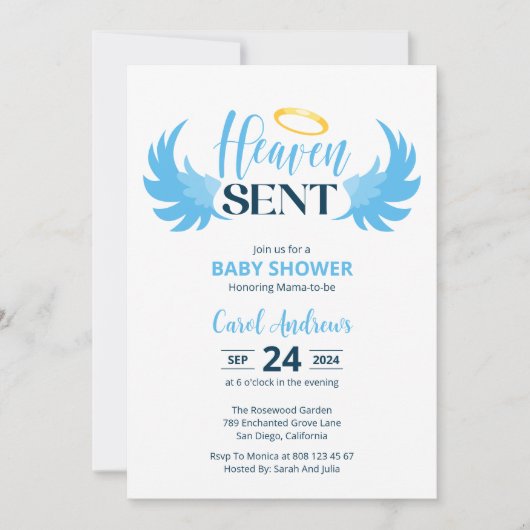 Heaven Send Blue Angel Wings Baby shower Kaart (Voorkant)