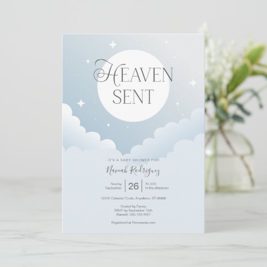 Heaven Send Blue Clouds Baby shower Kaart (Staand voorkant)