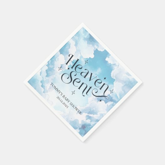Heaven Send Blue Clouds Custom Name Baby shower Servet (Hoek)