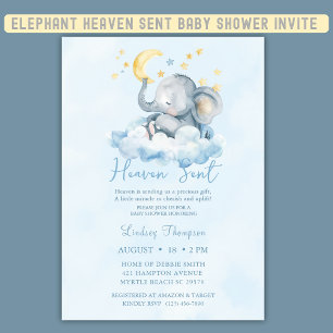 Heaven Send Blue Elephant Baby shower Kaart