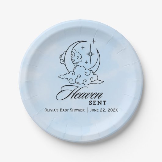 Heaven Send Blue Moon Stars Baby shower Papieren Bordje (Voorkant)