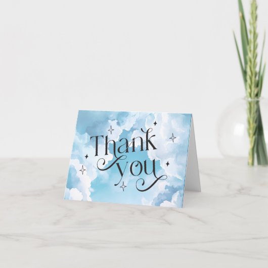 Heaven Send Blue Sky Baby shower Blue Lettering Bedankkaart (Voorkant)