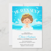 Heaven Send Boy Schattige Angel Blue Baby shower Kaart (Voorkant)