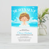 Heaven Send Boy Schattige Angel Blue Baby shower Kaart (Staand voorkant)