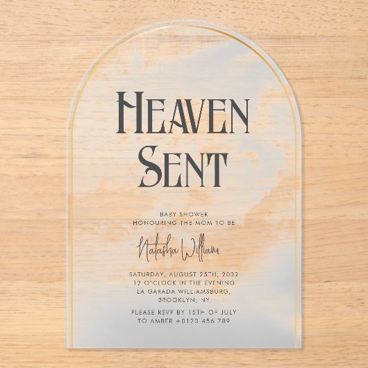 Heaven Send Cloudy Baby shower Acrylic Invitation Acryl Uitnodigingen (Voorkant)