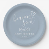 Heaven Send Dusty Blue Boy Baby shower Papieren Bordje (Voorkant)