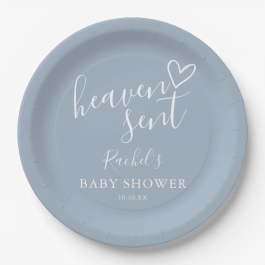 Heaven Send Dusty Blue Boy Baby shower Papieren Bordje (Voorkant)