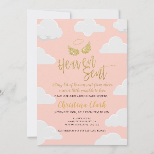 Heaven Send Girl Baby shower Kaart (Voorkant)
