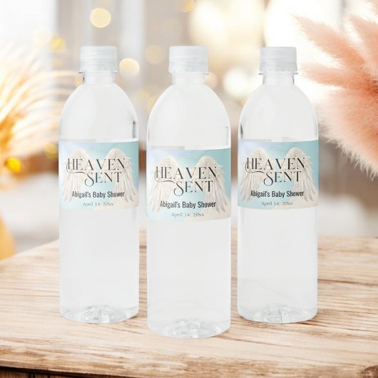 Heaven Send Pastel Angel Wings Baby shower Waterfles Etiket