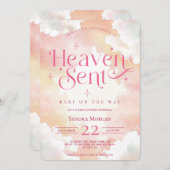Heaven Send Pink Custom Angelic Clouds Baby shower Kaart (Voorkant / Achterkant)