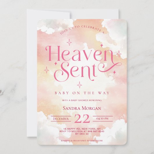 Heaven Send Pink Custom Angelic Clouds Baby shower Kaart (Voorkant)