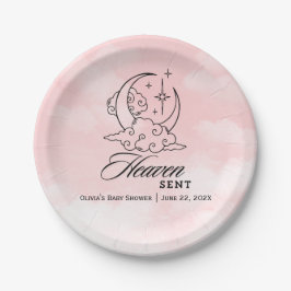 Heaven Send Pink Moon Stars Baby shower Papieren Bordje