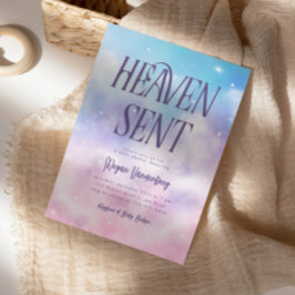 Heaven Send Pink Sky Baby shower Invitation Kaart