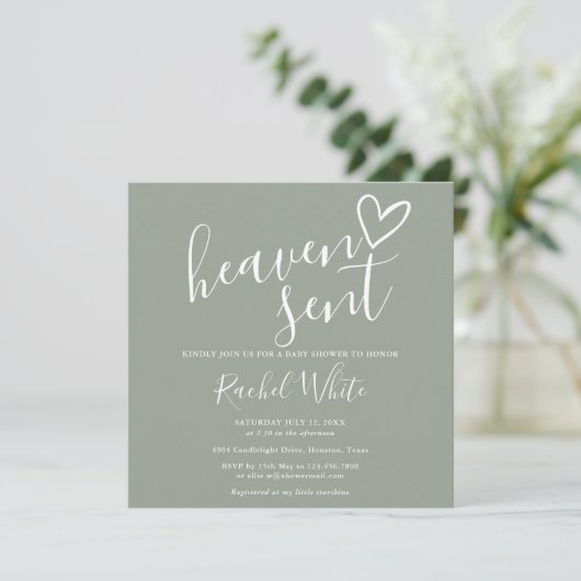 Heaven Send Sage Green Genderneutraal Baby shower Kaart (Staand voorkant)