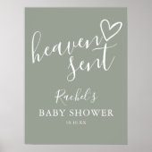Heaven Send Sage Green Neutral Baby shower Sign Poster (Voorkant)