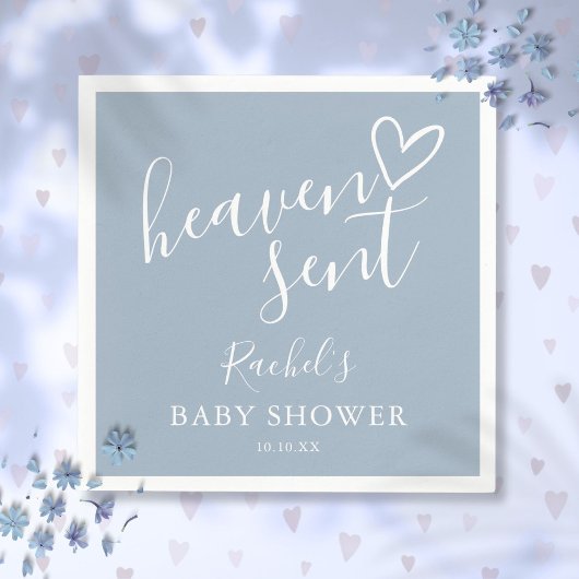 Heaven Send Script Dusty Blue Boy Baby shower Servet
