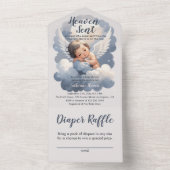 Heaven Sent Angel Baby in Clouds Baby shower All In One Uitnodiging (Binnen)