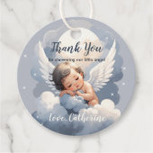 Heaven Sent Angel Baby in Clouds Baby shower Bedankjes Labels (Voorkant)