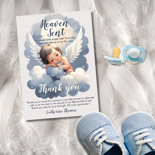 Heaven Sent Angel Baby in Clouds Baby shower Bedankkaart