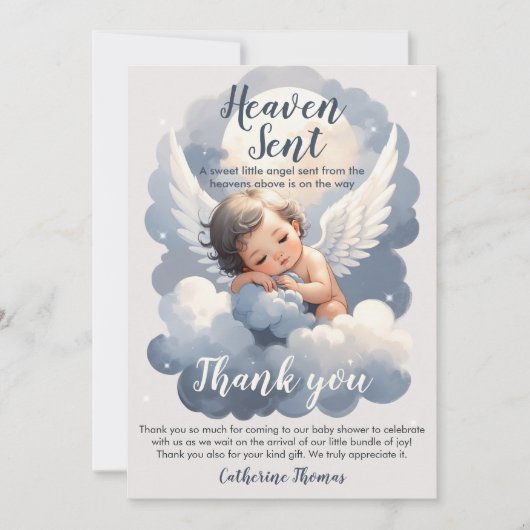 Heaven Sent Angel Baby in Clouds Baby shower Bedankkaart (Voorkant)