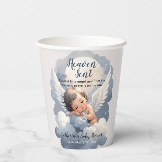 Heaven Sent Angel Baby in Clouds Baby shower Papieren Bekers (Achterkant)