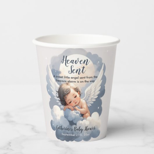 Heaven Sent Angel Baby in Clouds Baby shower Papieren Bekers (Voorkant)