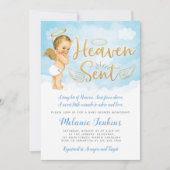 Heaven Sent Angel Boy Baby shower Invitation Kaart (Voorkant)