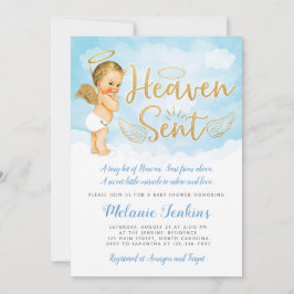 Heaven Sent Angel Boy Baby shower Invitation Kaart
