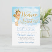 Heaven Sent Angel Boy Baby shower Invitation Kaart (Staand voorkant)