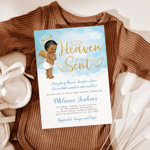 Heaven Sent Angel Boy Baby shower Invitation Kaart
