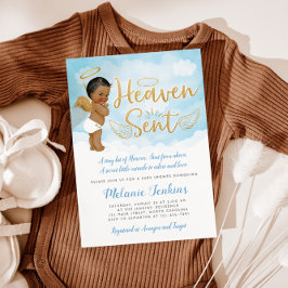 Heaven Sent Angel Boy Baby shower Invitation Kaart