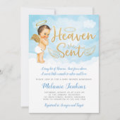 Heaven Sent Angel Boy Baby shower Invitation Kaart (Voorkant)