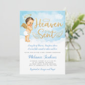 Heaven Sent Angel Boy Baby shower Invitation Kaart (Staand voorkant)
