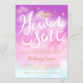 Heaven Sent Angel Gold Halo Baby shower Roze Kaart