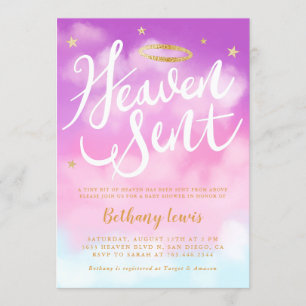 Heaven Sent Angel Gold Halo Baby shower Roze Kaart