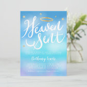 Heaven Sent Angel Gold Halo Blue Baby shower Kaart (Staand voorkant)