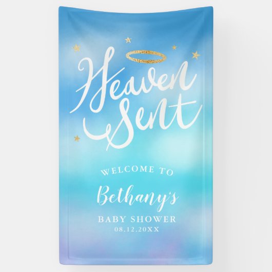 Heaven Sent Angel Theme Boy Baby shower Welkom Spandoek (Verticaal)