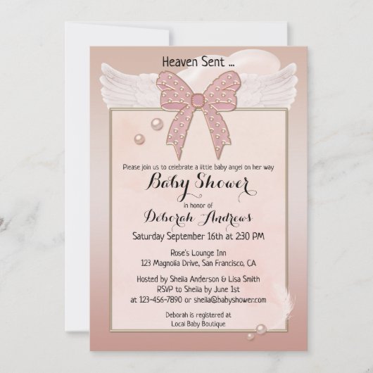 Heaven Sent Angel Wing Girl Baby shower Kaart (Voorkant)