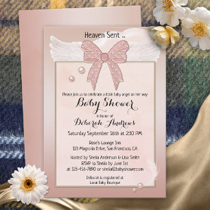 Heaven Sent Angel Wing Girl Baby shower Kaart
